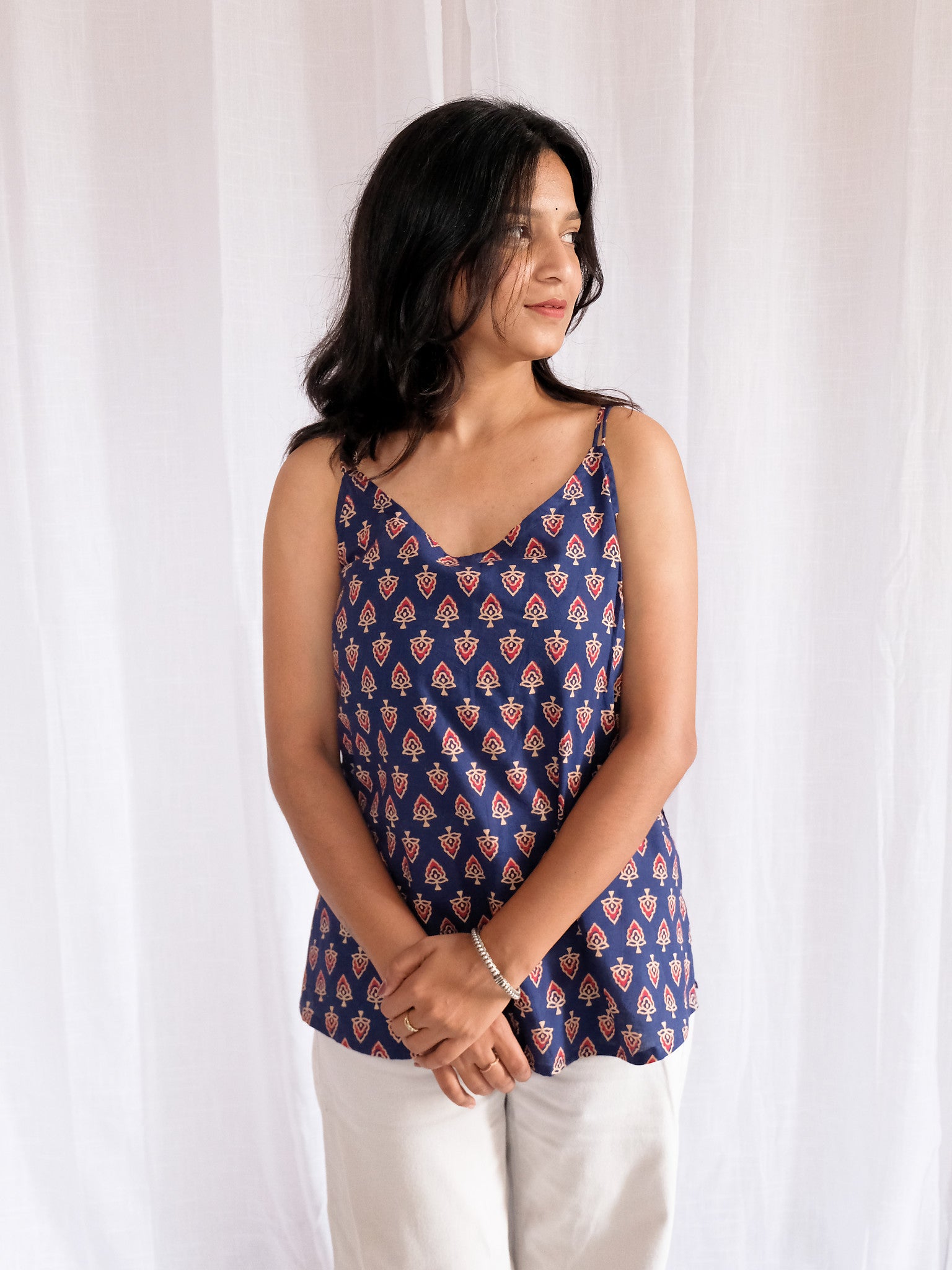 Aarna Blue Spade Motif Block Print Cotton Kurti with Chuppi
