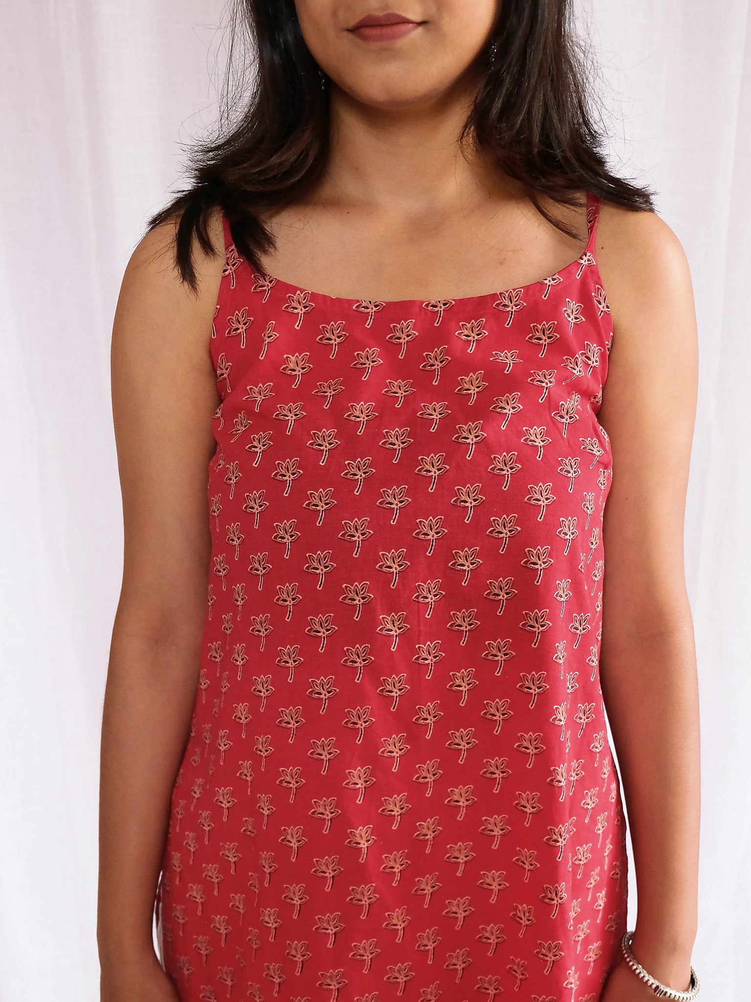 Mia Maroon Long Floral Block Print Cotton Kurti with Chuppi