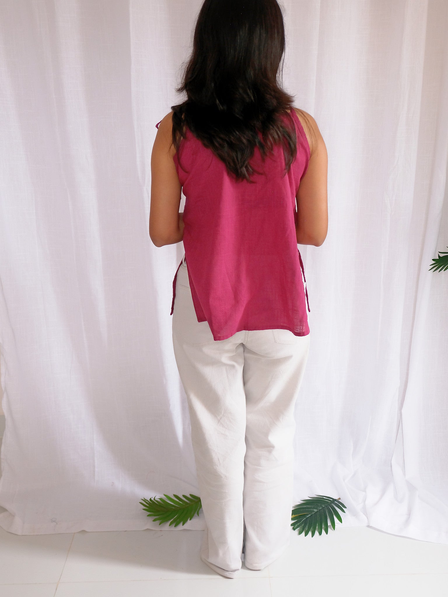 Tara Magenta Floral Hand Embroidered Cotton Kurti with Chuppi
