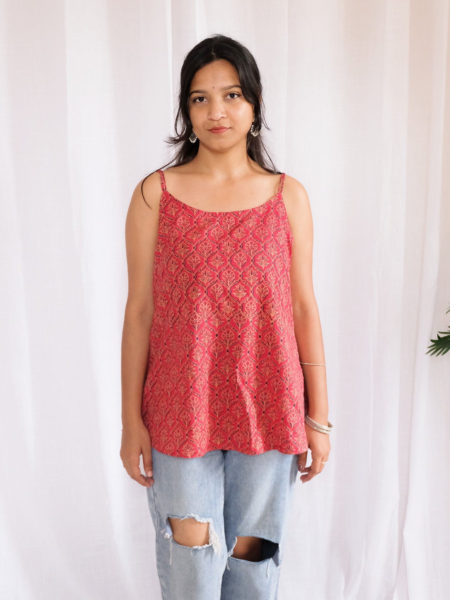 Nasrin Maroon Floral Block Print Cotton Kurti with Chuppi