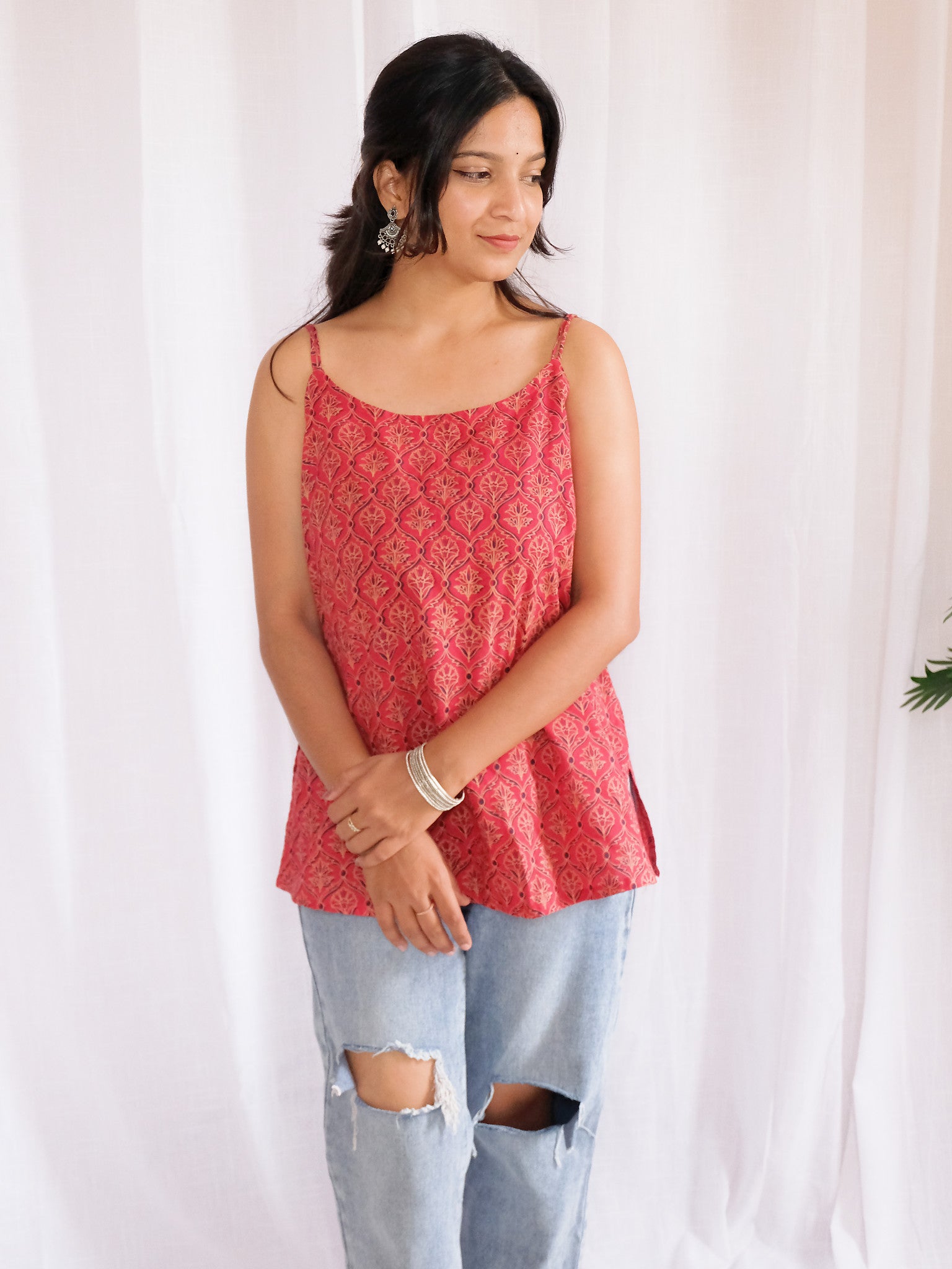 Nasrin Maroon Floral Block Print Cotton Kurti with Chuppi