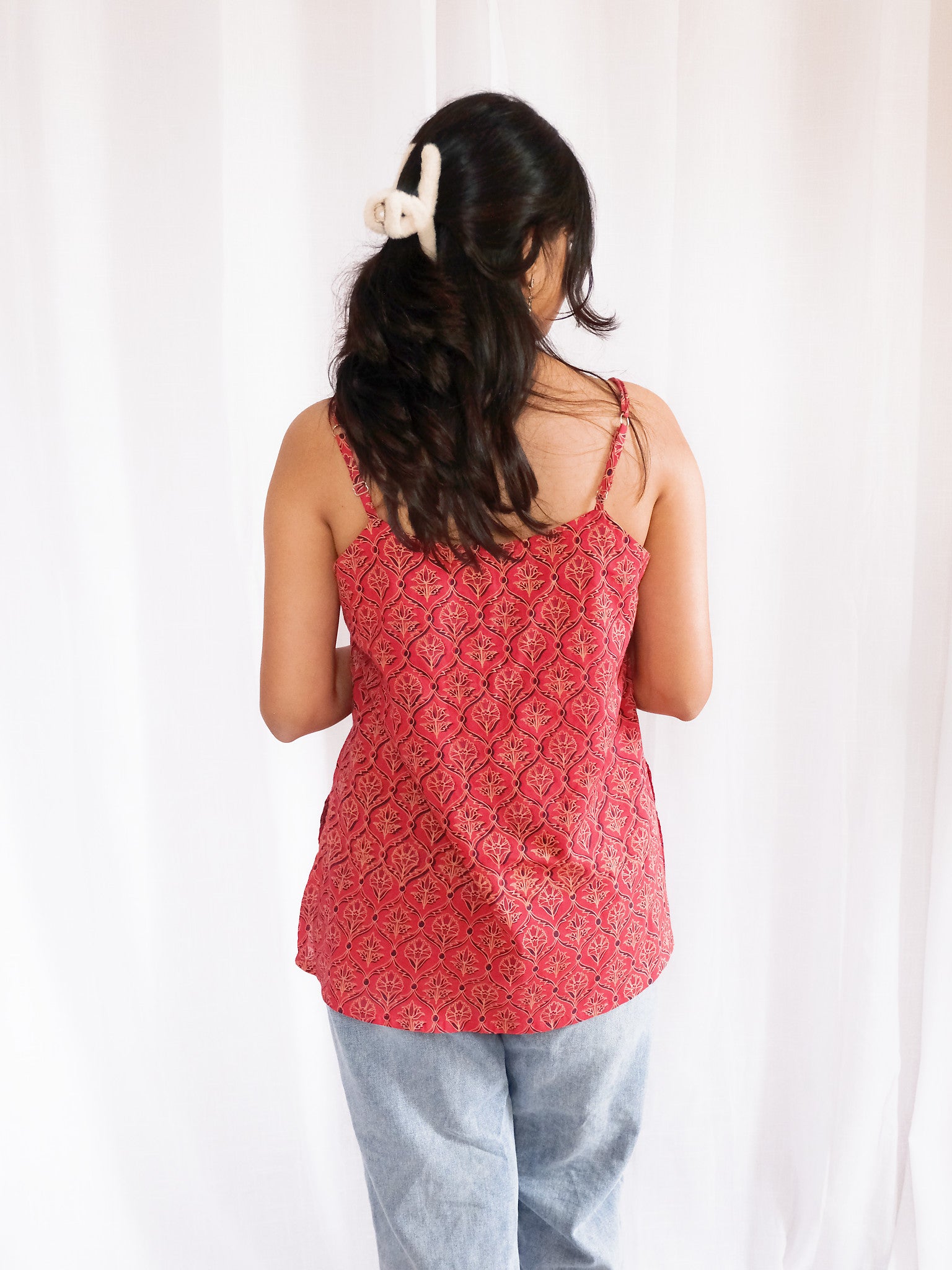 Nasrin Maroon Floral Block Print Cotton Kurti with Chuppi