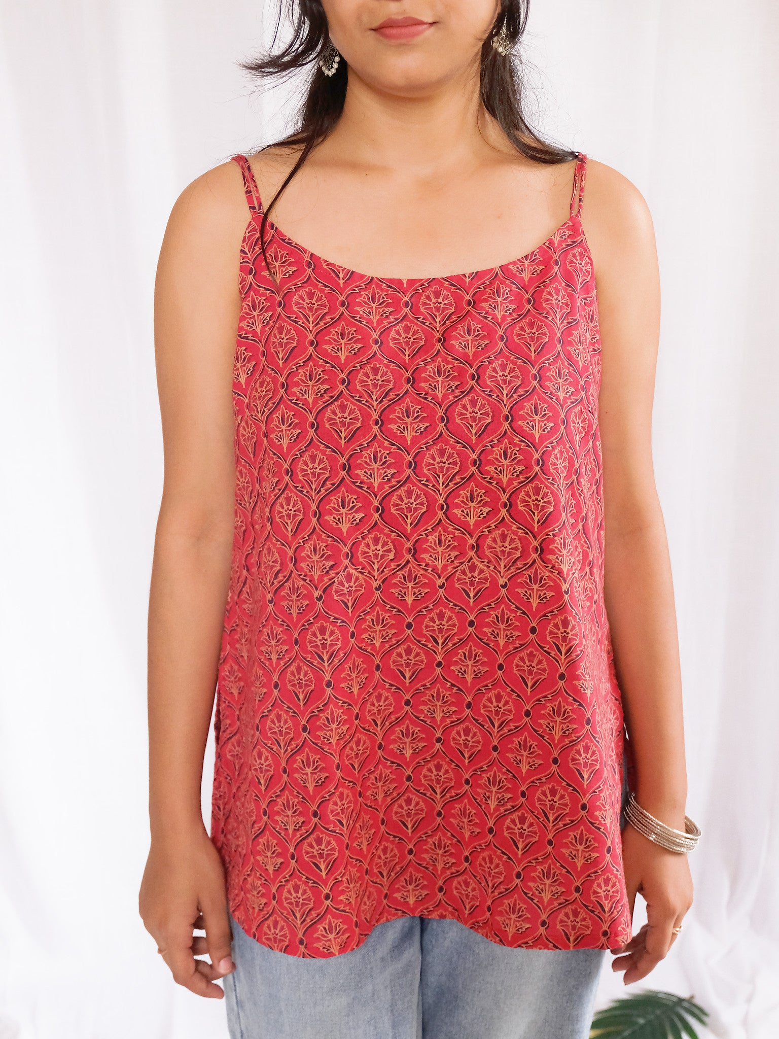 Nasrin Maroon Floral Block Print Cotton Kurti with Chuppi