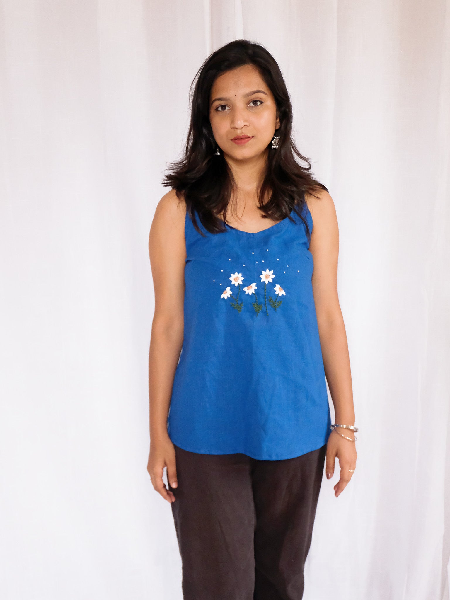 Zoe Blue Embroidered Cotton Kurti with Chuppi