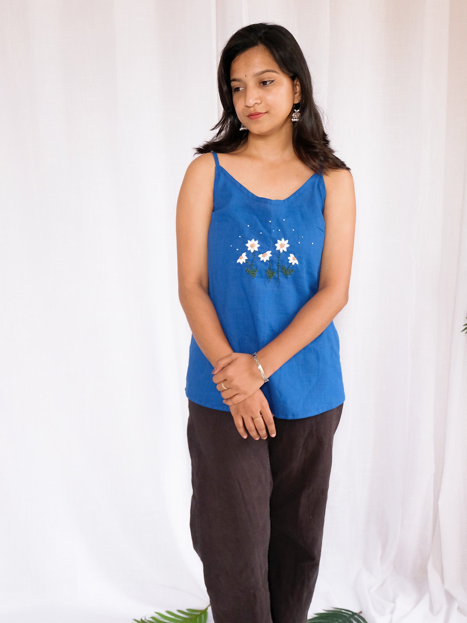 Zoe Blue Embroidered Cotton Kurti with Chuppi