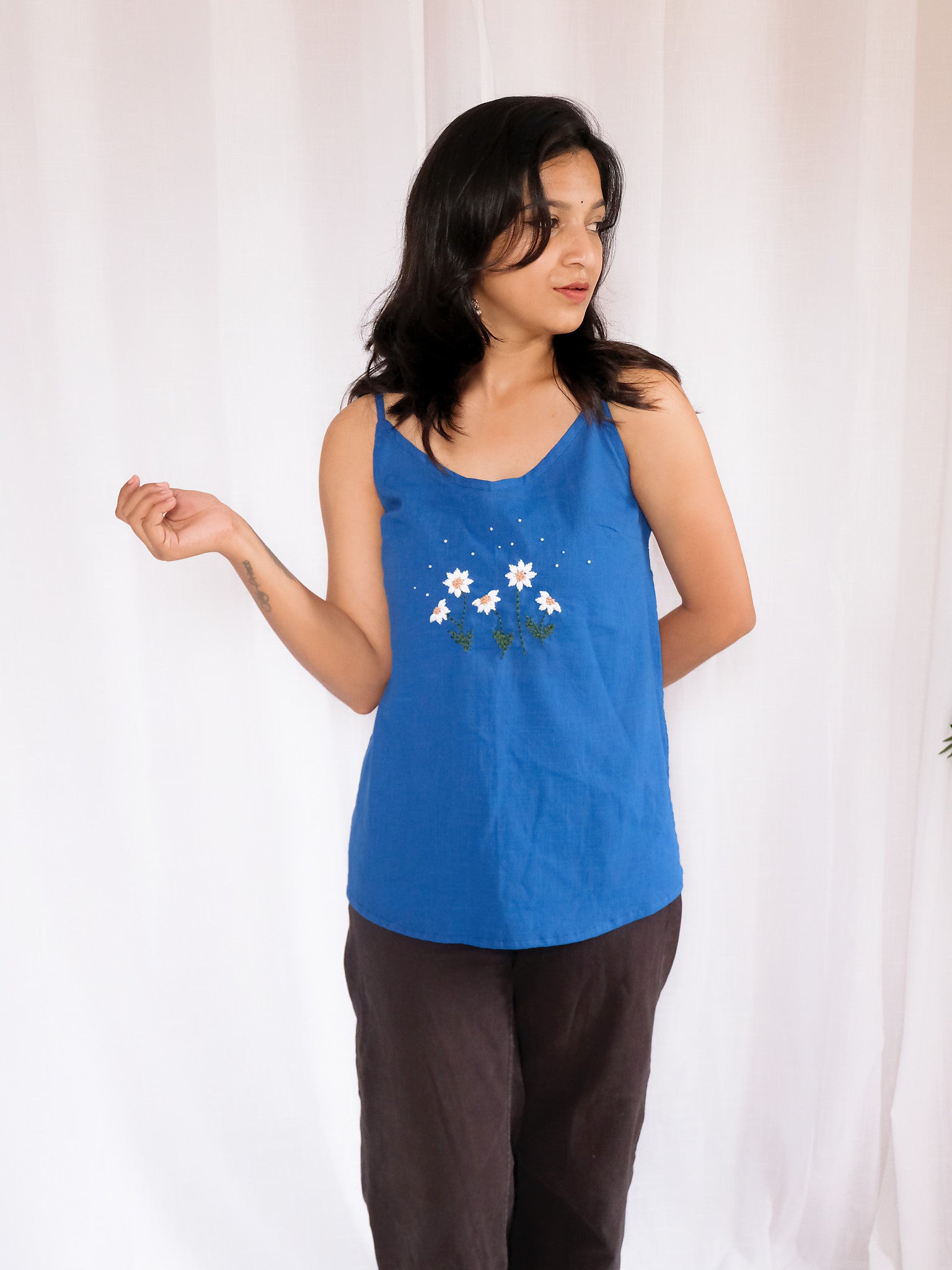Zoe Blue Embroidered Cotton Kurti with Chuppi