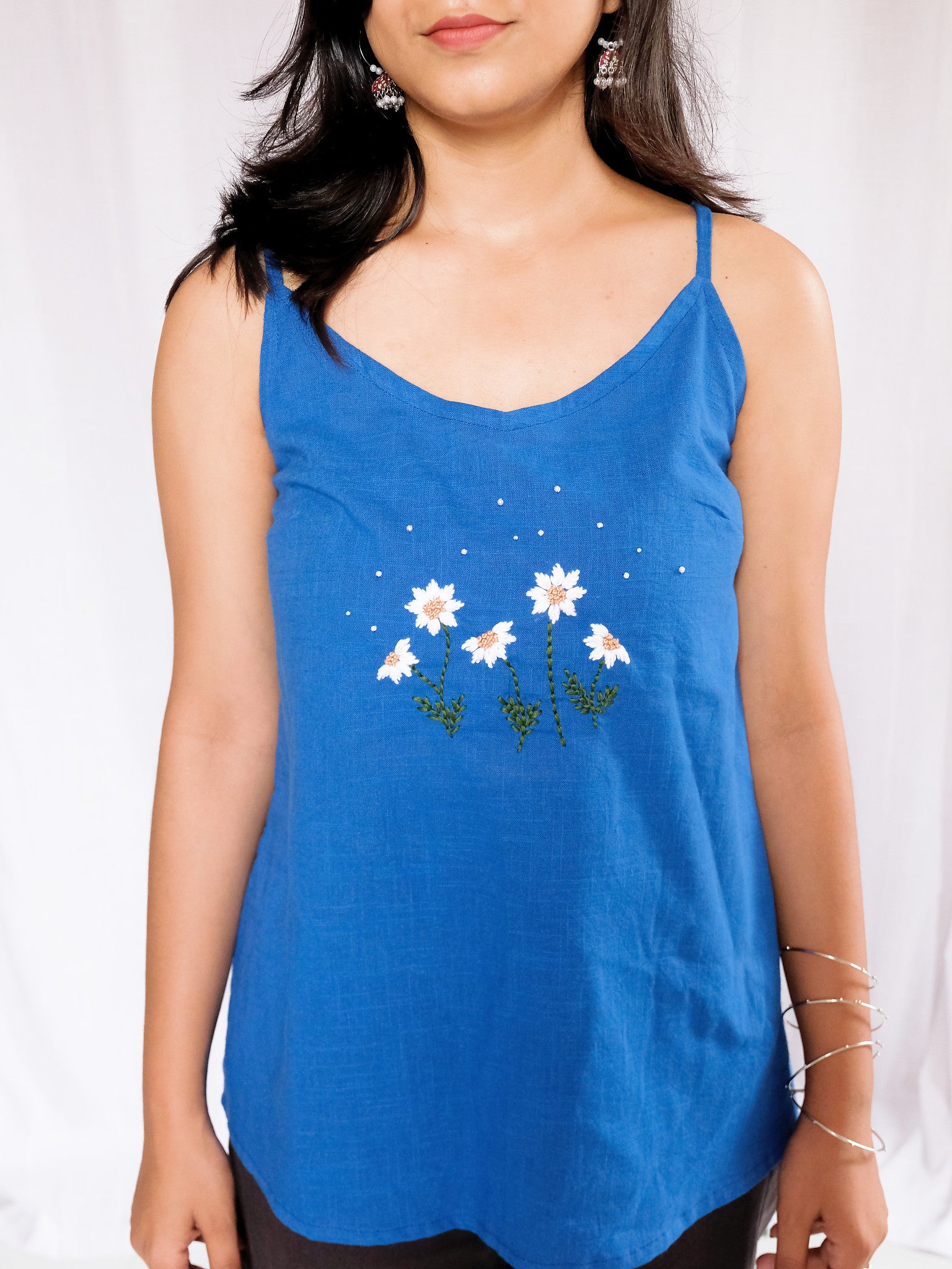 Zoe Blue Embroidered Cotton Kurti with Chuppi