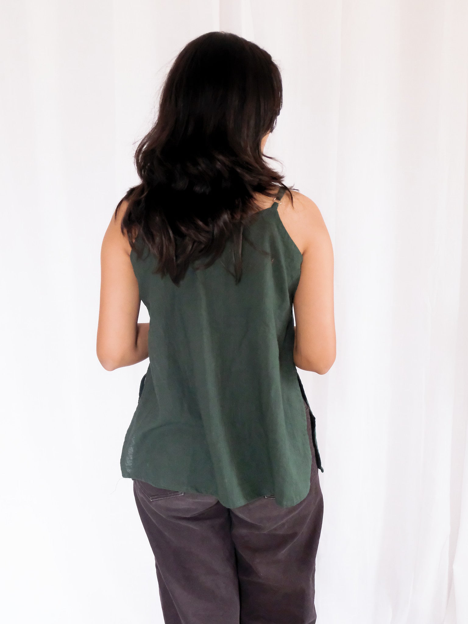 Thea Green Hand Embroidered Cotton Sleeveless Kurti with Chuppi