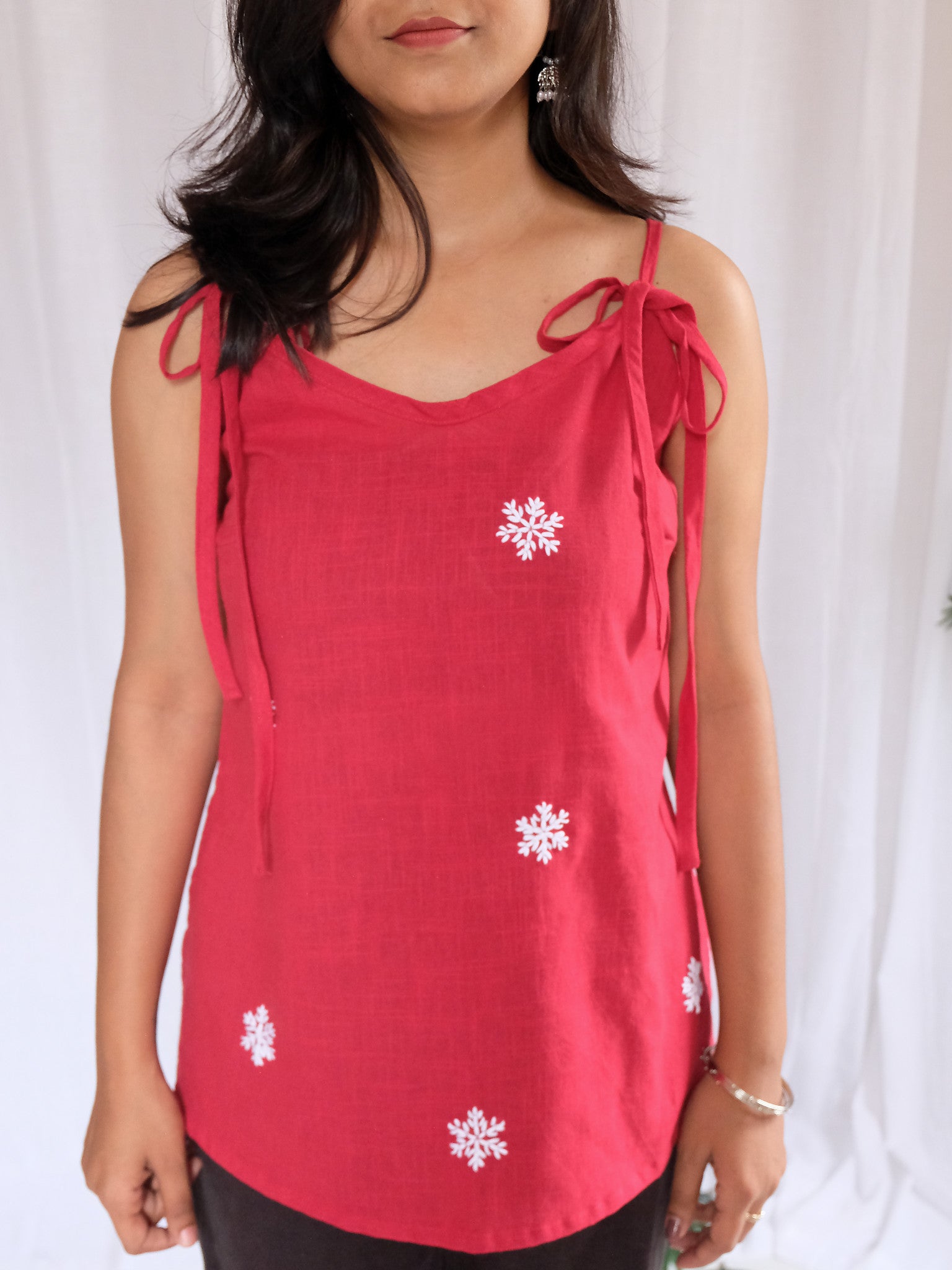 Natasha Maroon Snowflake Embroidered Cotton Kurti with Chuppi