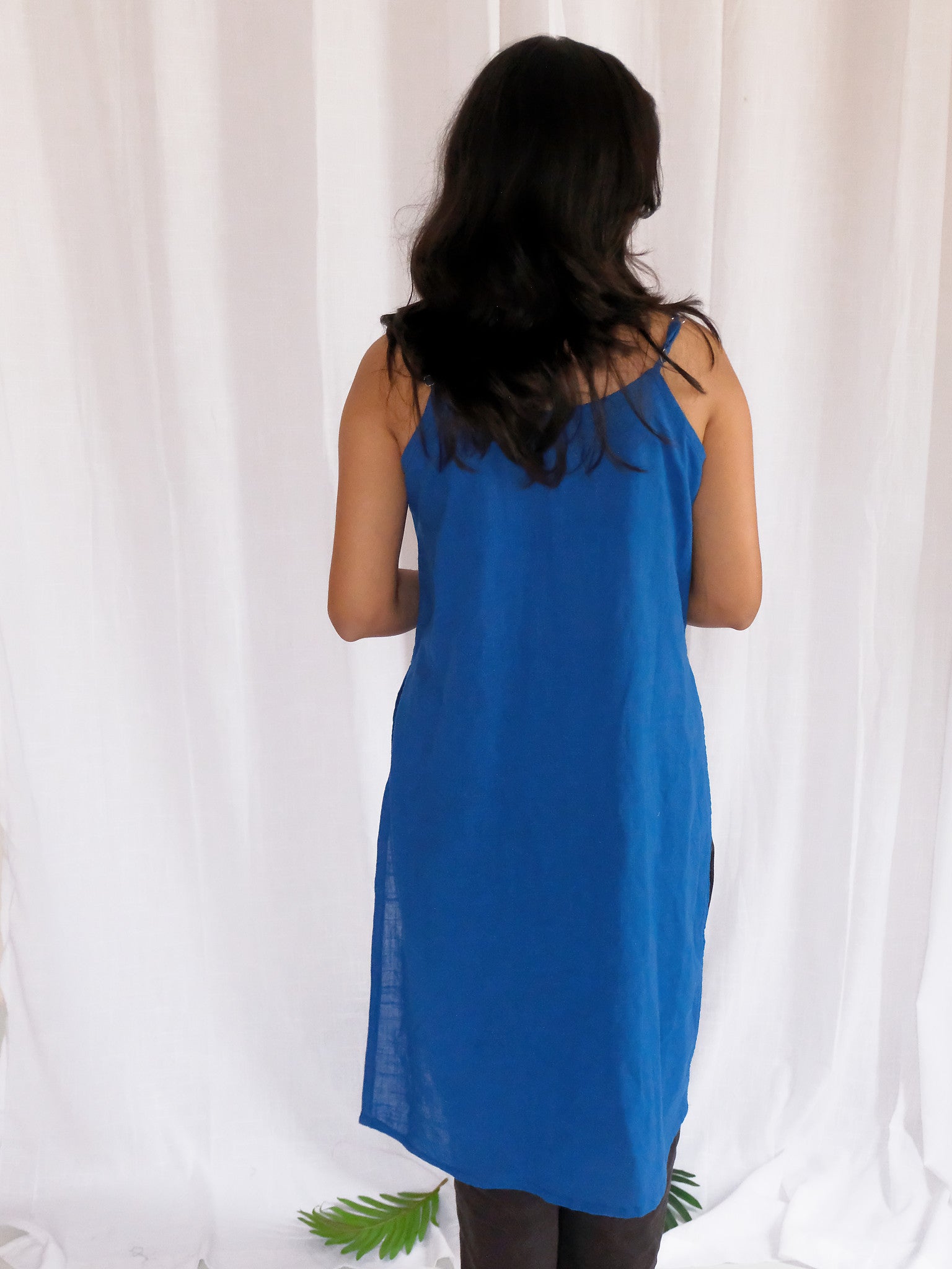 Jiya Blue Long Hand Embroidered Cotton Kurti with Chuppi