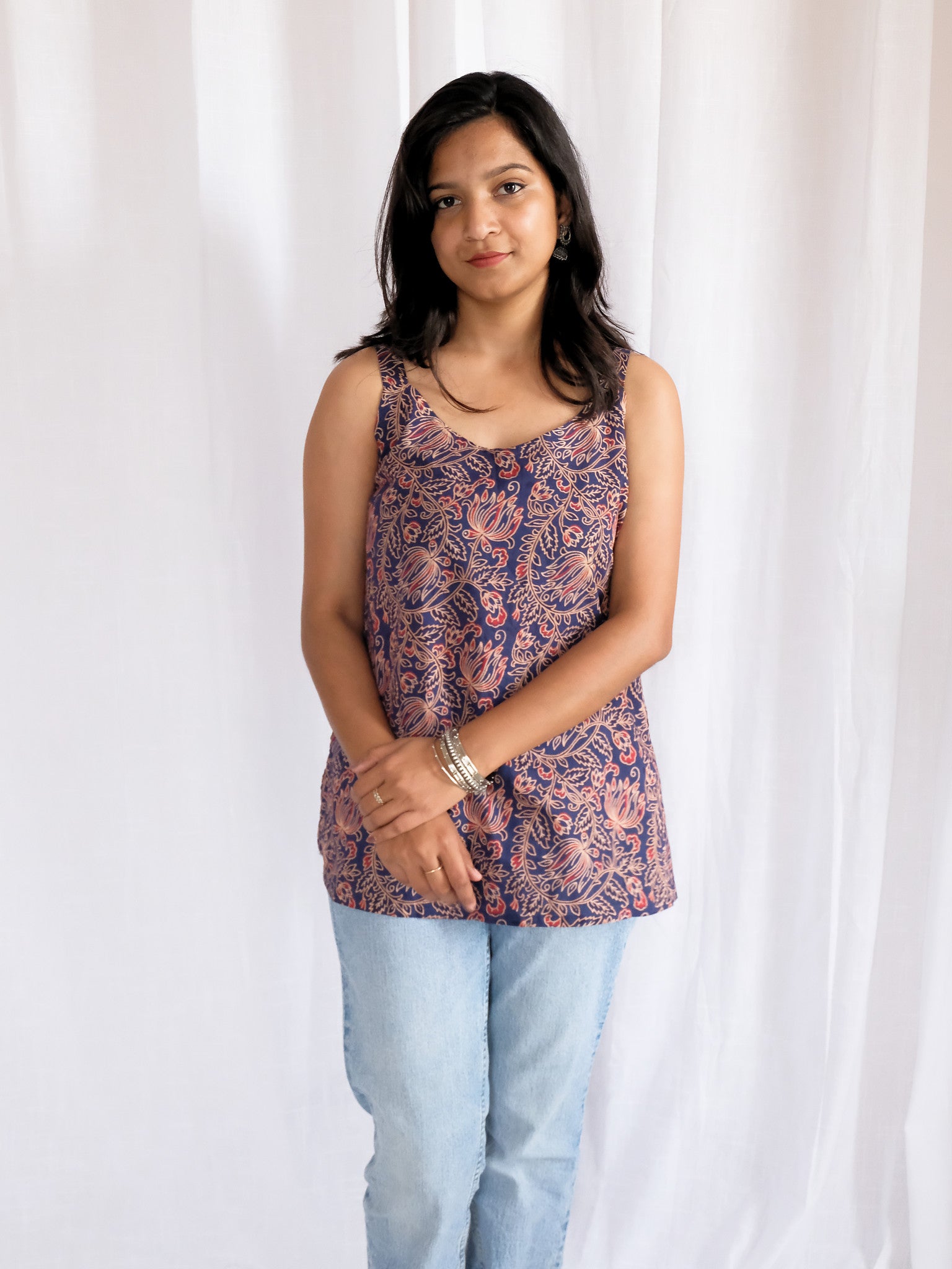 Sanaya Hand Block Printed Short Kurti with Chuppi