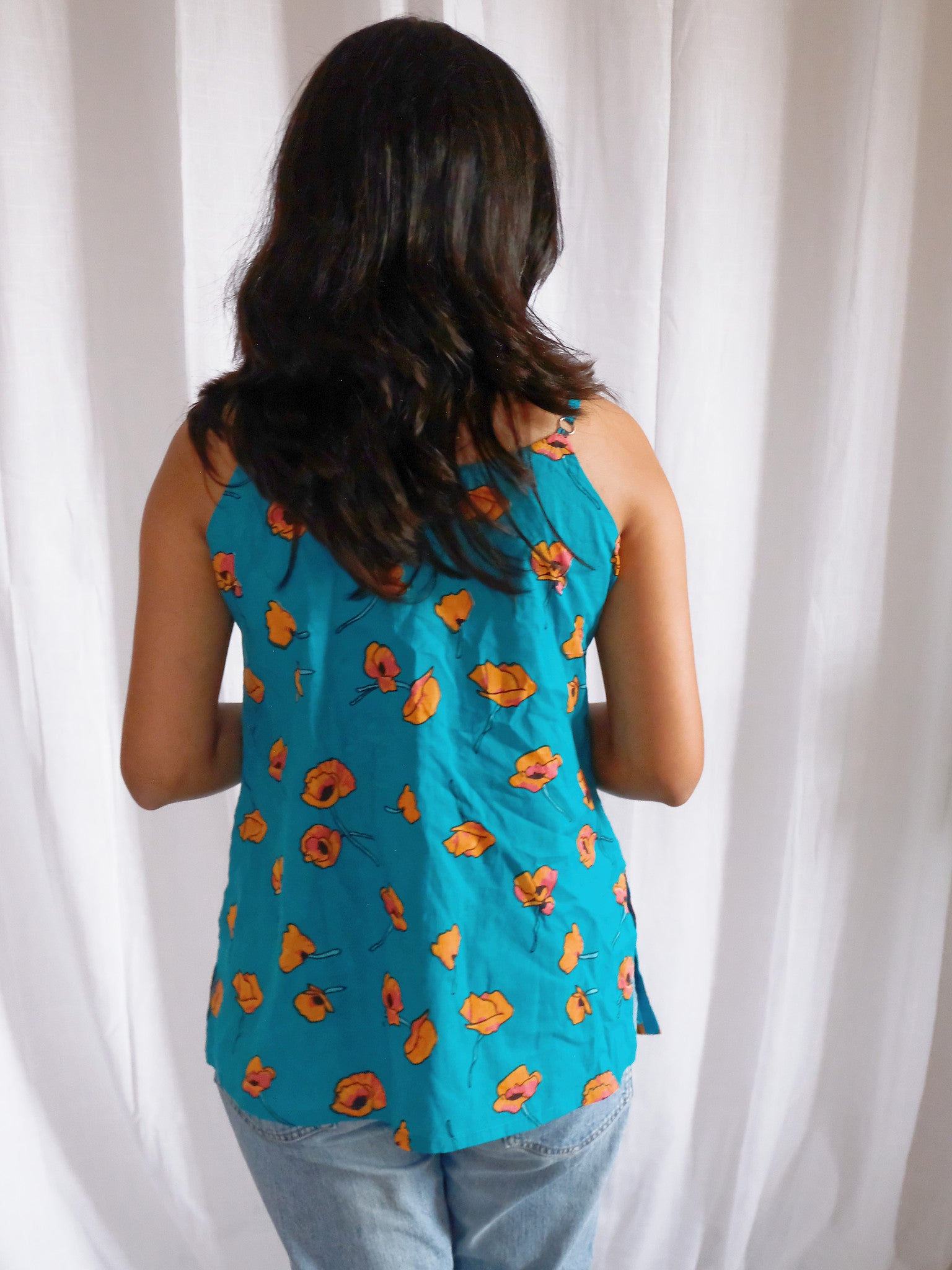 Inaya Turquoise Floral Block Print Cotton Kurti with Chuppi