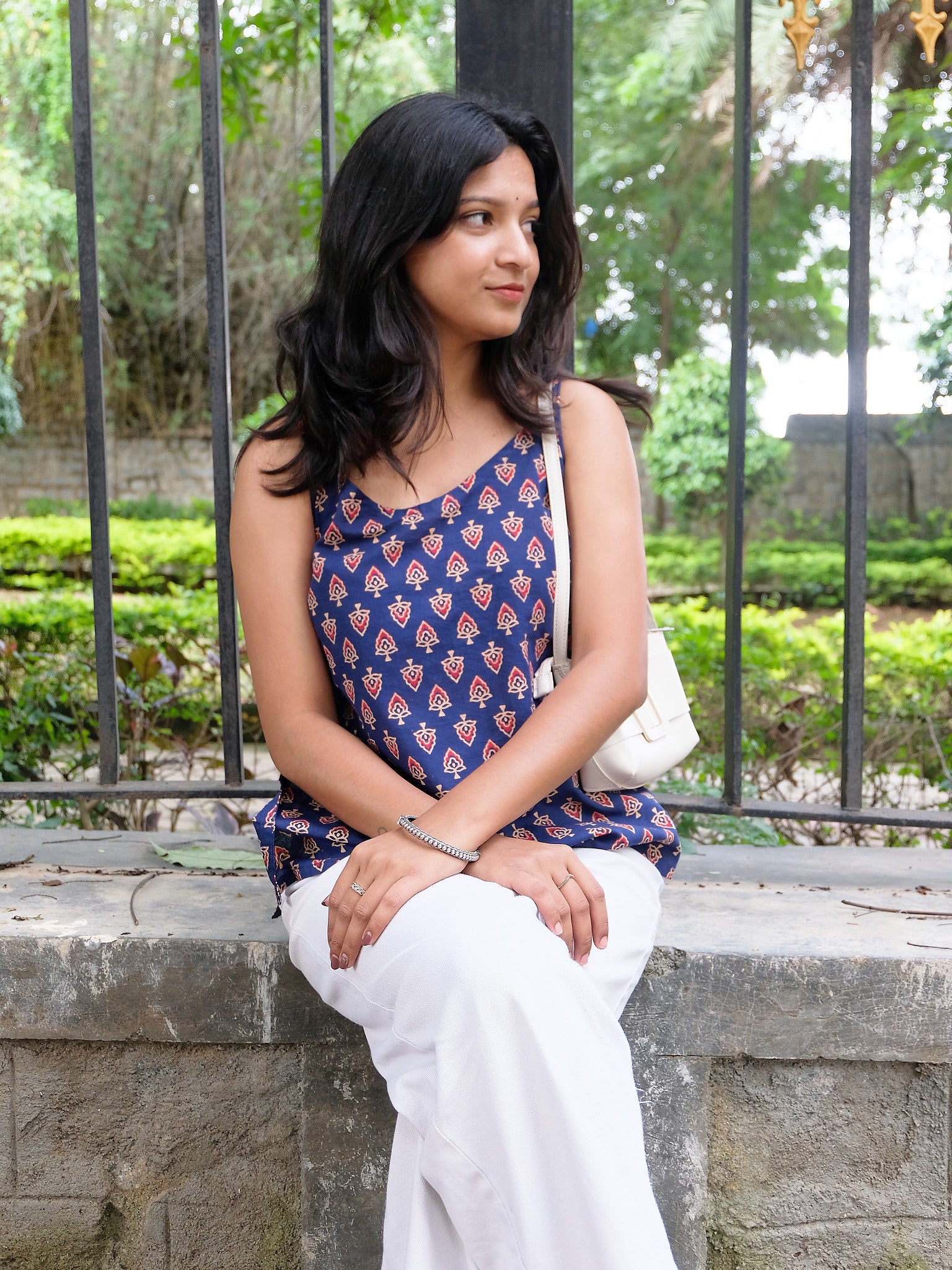 Aarna Blue Spade Motif Block Print Cotton Kurti with Chuppi