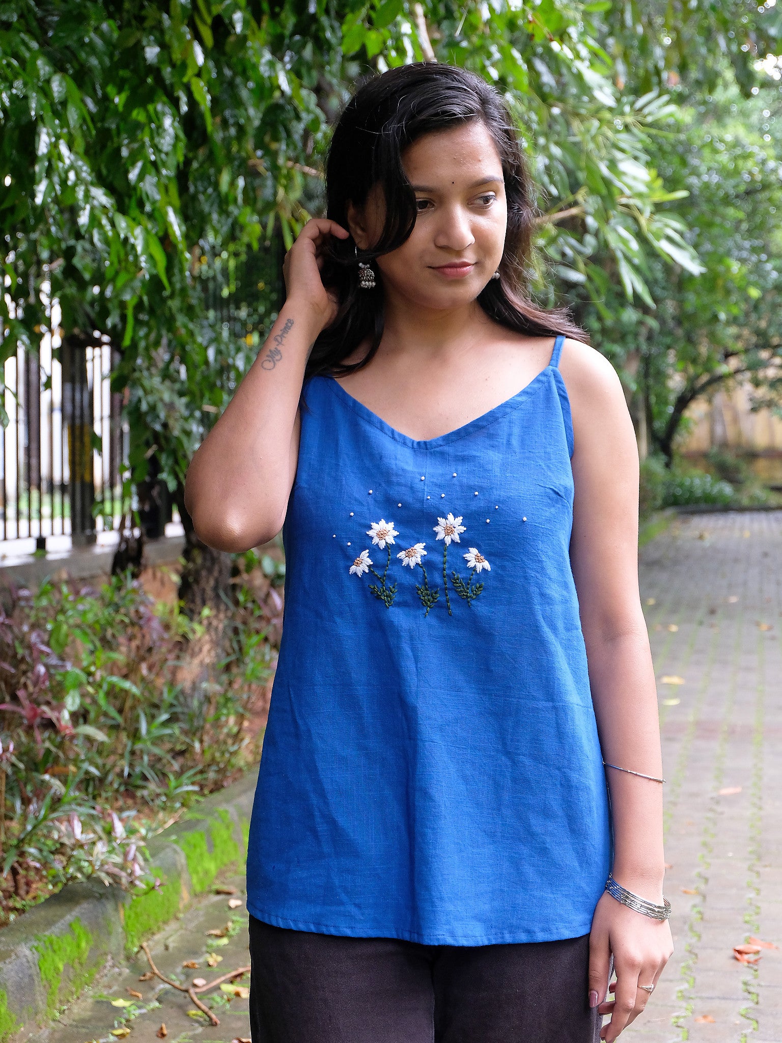 Zoe Blue Embroidered Cotton Kurti with Chuppi
