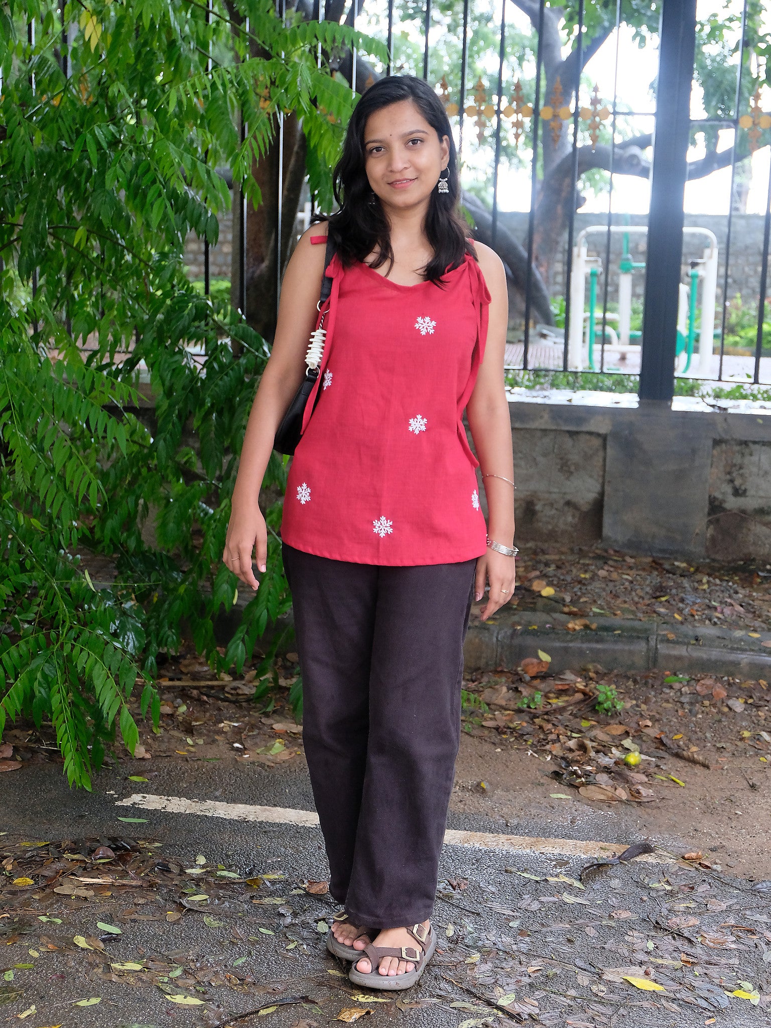 Natasha Maroon Snowflake Embroidered Cotton Kurti with Chuppi
