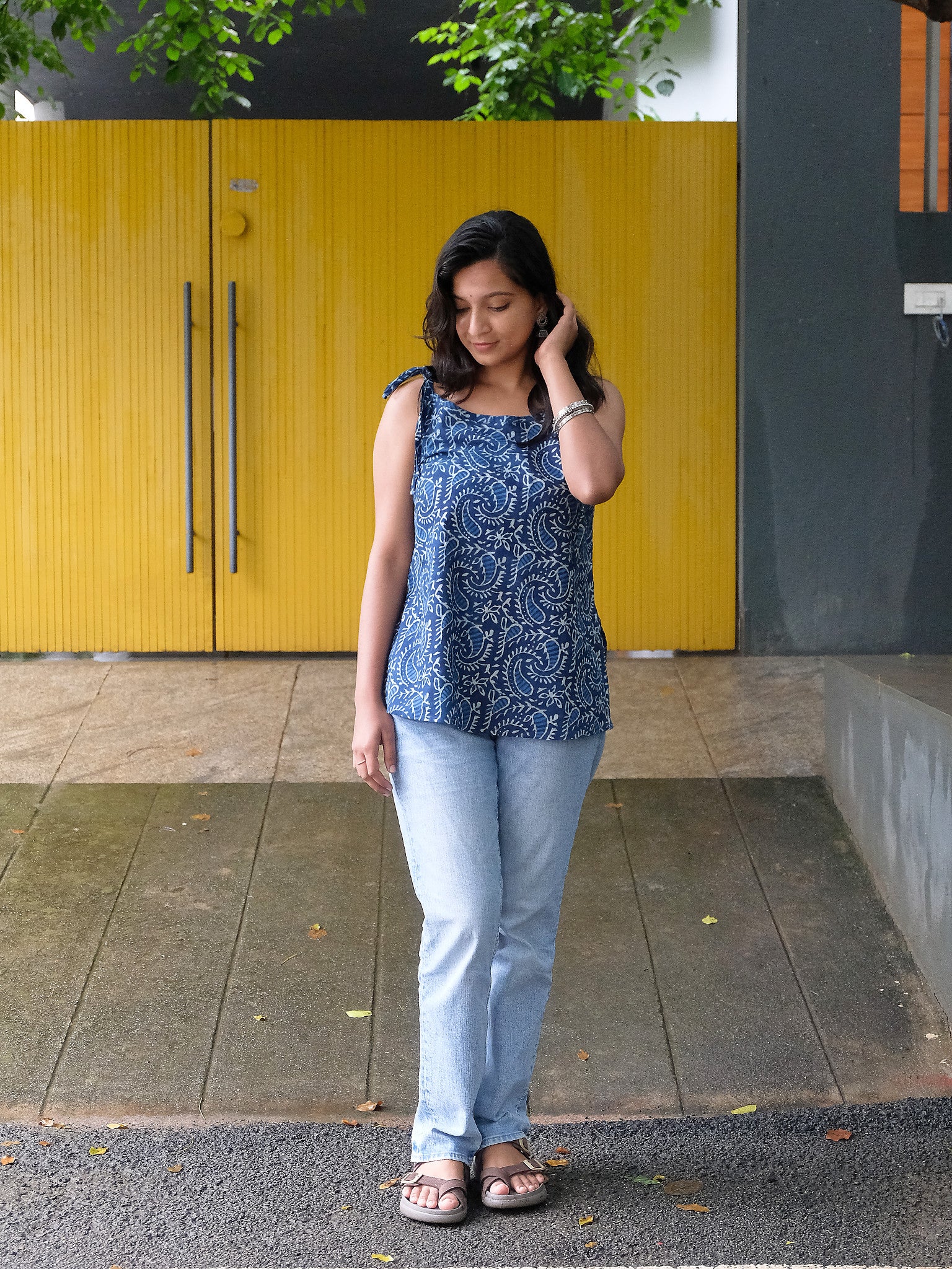 Anika Indigo Paisley Hand Block Cotton Kurti with Chuppi