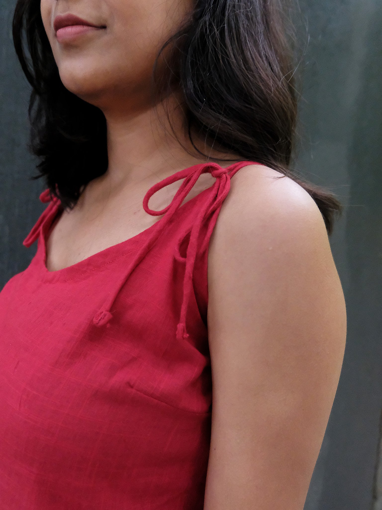 Kyra Maroon Minimal Embroidered Cotton Kurti with Chuppi