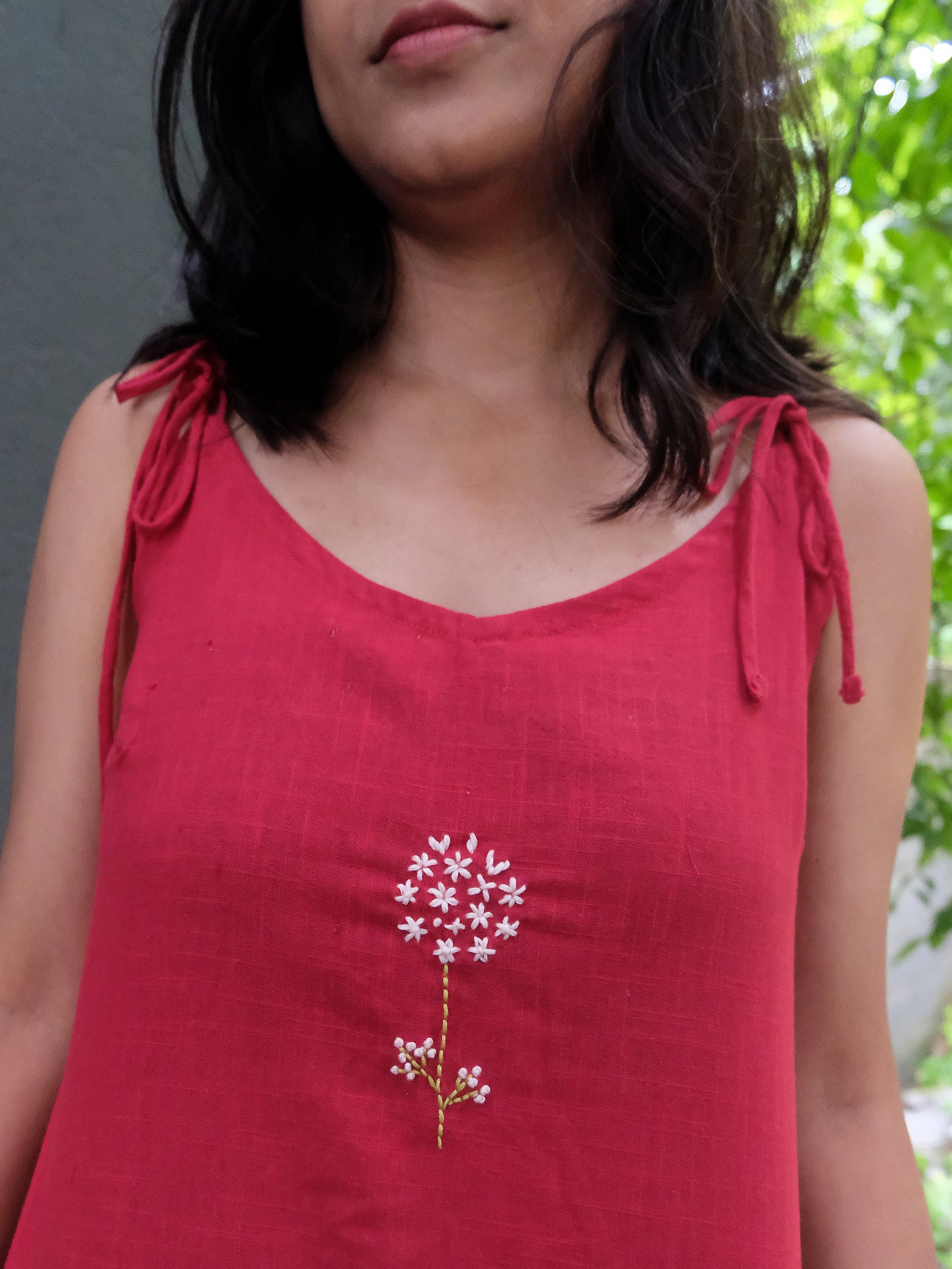 Kyra Maroon Minimal Embroidered Cotton Kurti with Chuppi
